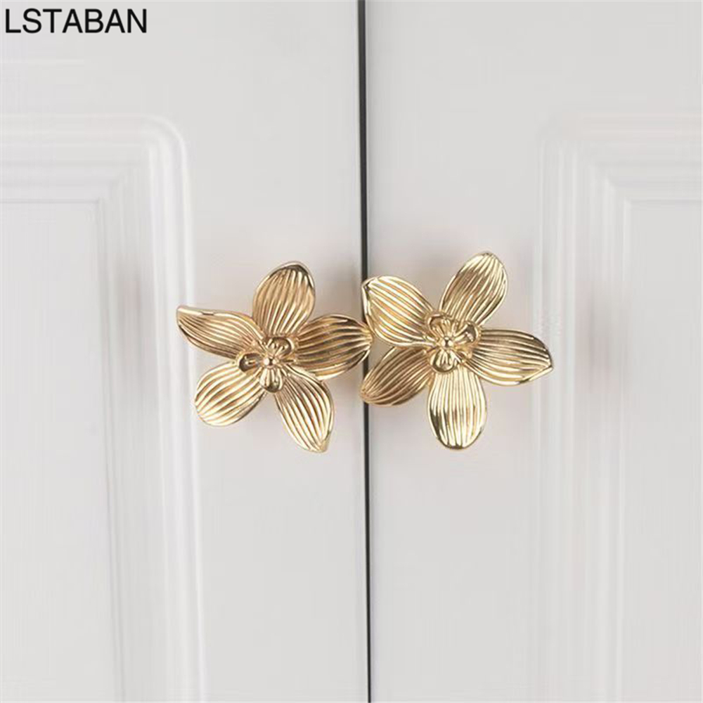 Drawer Pull Gold - Gagang Pintu Kabinet Dapur Bentuk Bunga